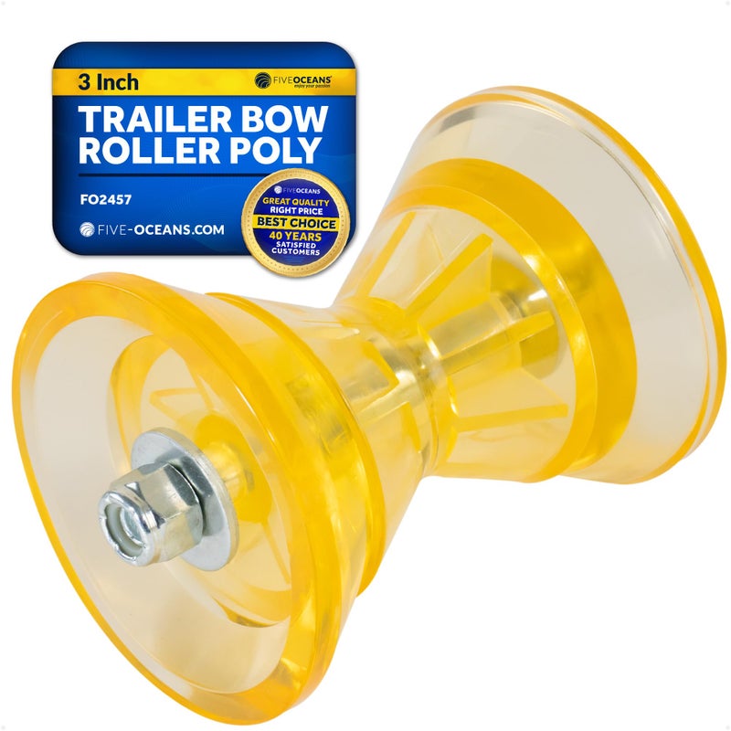 Five Oceans 3-Inch Boat Trailer Roller - Marine Boat Roller for Trailer, Clear Yellow Bow Boat Roller Poly - FO2457 - Image 1